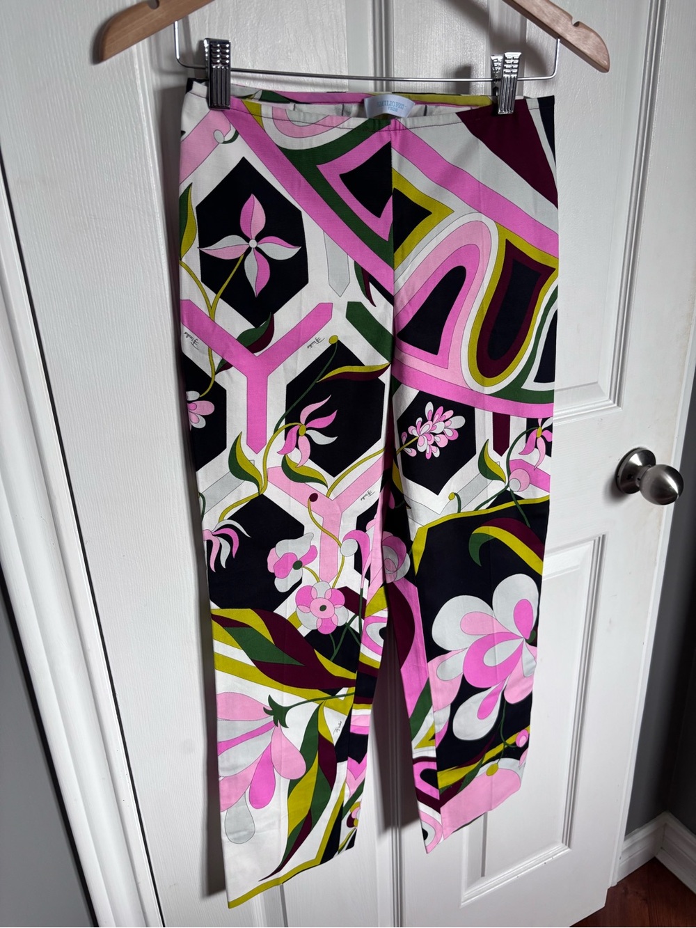 Authentic Emilio Pucci Printed Straight-Leg Cotton Stretch Pants - Size US 6 /